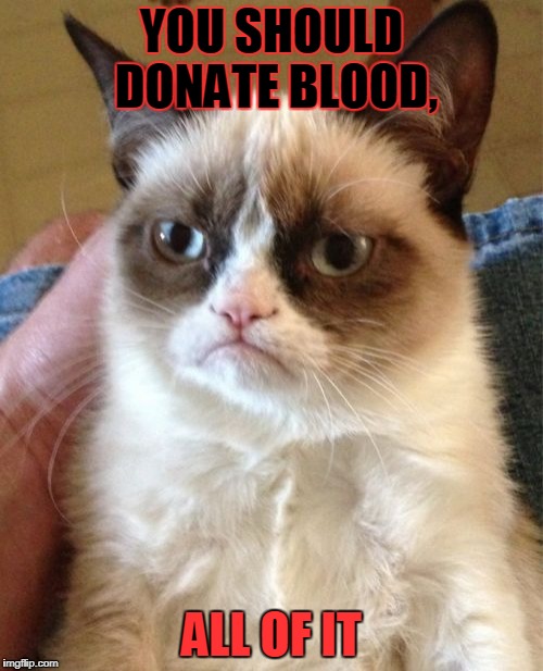 Grumpy Cat | YOU SHOULD DONATE BLOOD, ALL OF IT | image tagged in memes,grumpy cat | made w/ Imgflip meme maker