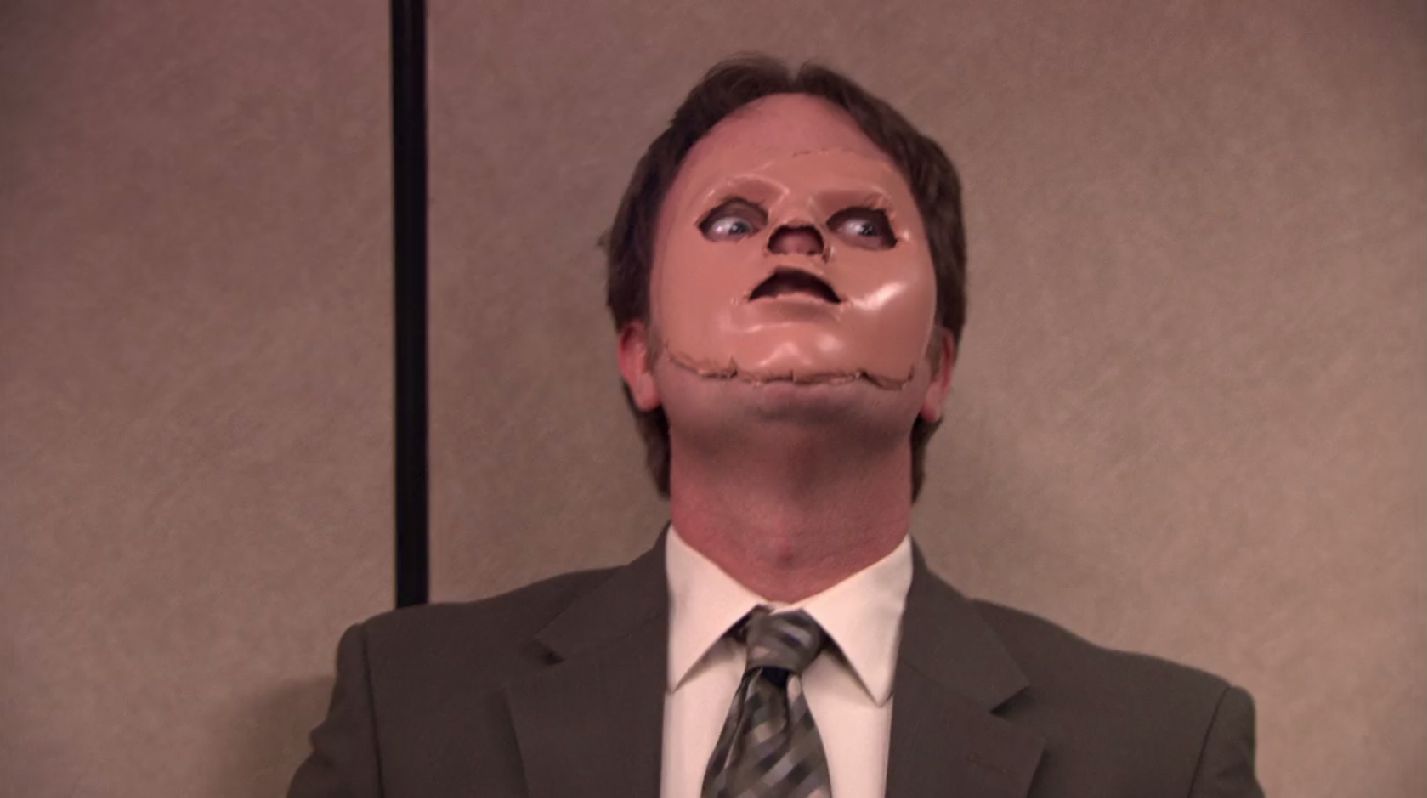 Dwight Schrute The Office CPR Dummy Face Mask Hannibal Blank Meme Template