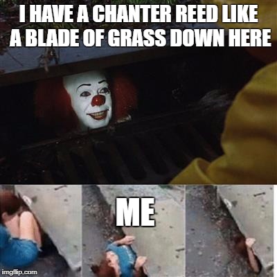 IT Sewer / Clown  | I HAVE A CHANTER REED LIKE A BLADE OF GRASS DOWN HERE; ME | image tagged in it sewer / clown | made w/ Imgflip meme maker