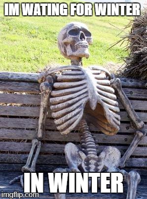 Waiting Skeleton | IM WATING FOR WINTER; IN WINTER | image tagged in memes,waiting skeleton | made w/ Imgflip meme maker