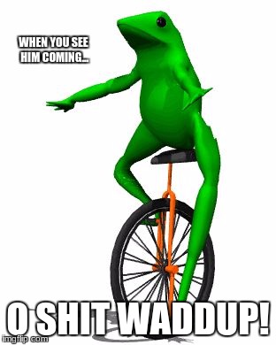 Dat Boi | WHEN YOU SEE HIM COMING... O SHIT WADDUP! | image tagged in memes,dat boi | made w/ Imgflip meme maker