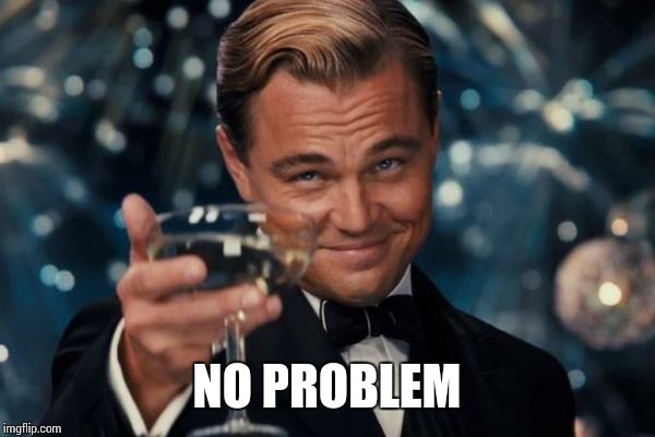 Leonardo Dicaprio Cheers Meme | NO PROBLEM | image tagged in memes,leonardo dicaprio cheers | made w/ Imgflip meme maker