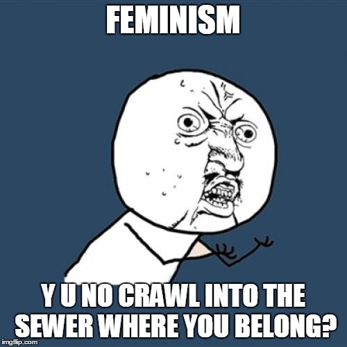 Y U No Meme | FEMINISM Y U NO CRAWL INTO THE SEWER WHERE YOU BELONG? | image tagged in memes,y u no | made w/ Imgflip meme maker