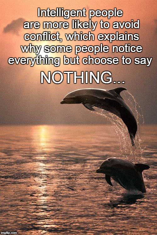 Intelligent people are more likely to avoid conflict, which explains why some people notice everything but choose to say; NOTHING... | image tagged in intelligent,people,notice | made w/ Imgflip meme maker
