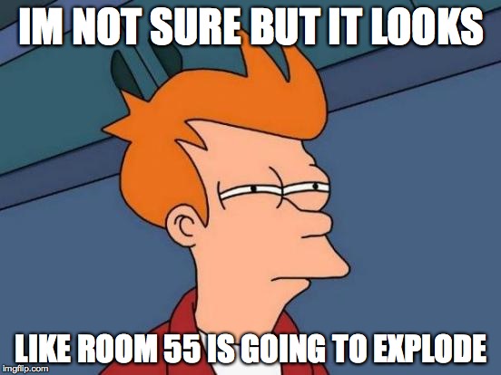 Futurama Fry Meme | IM NOT SURE BUT IT LOOKS; LIKE ROOM 55 IS GOING TO EXPLODE | image tagged in memes,futurama fry | made w/ Imgflip meme maker