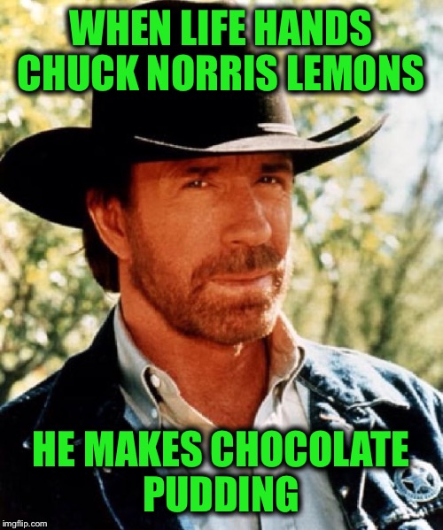 Chuck norris fact |  WHEN LIFE HANDS CHUCK NORRIS LEMONS; HE MAKES CHOCOLATE PUDDING | image tagged in chuck norris fact | made w/ Imgflip meme maker