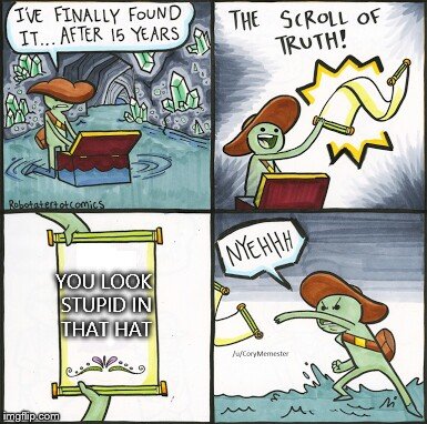 The Scroll Of Truth | YOU LOOK STUPID IN THAT HAT | image tagged in the scroll of truth,memes | made w/ Imgflip meme maker