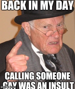 these are the days I miss | BACK IN MY DAY; CALLING SOMEONE GAY WAS AN INSULT | image tagged in memes,back in my day,slowstack | made w/ Imgflip meme maker