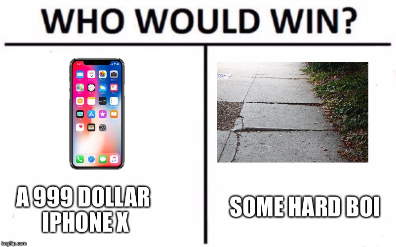 Who Would Win? Meme | SOME HARD BOI; A 999 DOLLAR IPHONE X | image tagged in who would win | made w/ Imgflip meme maker