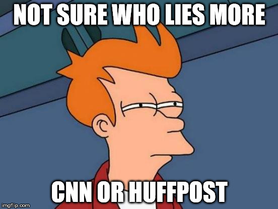 Not sure | NOT SURE WHO LIES MORE; CNN OR HUFFPOST | image tagged in memes,cnn sucks | made w/ Imgflip meme maker