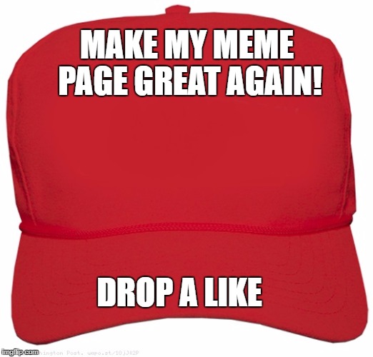 blank red MAGA hat | MAKE MY MEME PAGE GREAT AGAIN! DROP A LIKE | image tagged in blank red maga hat | made w/ Imgflip meme maker