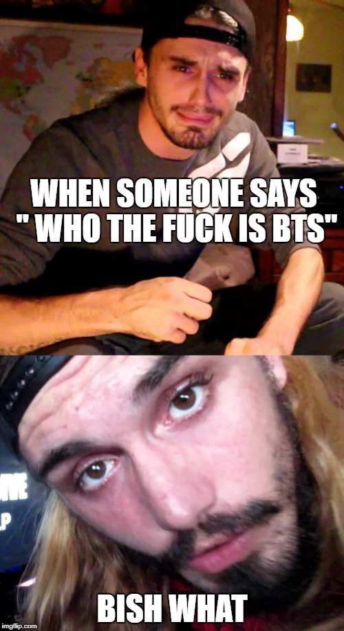 who's bts | WHEN SOMEONE SAYS " WHO THE FUCK IS BTS"; BISH WHAT | image tagged in funny memes,funny | made w/ Imgflip meme maker