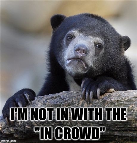 Confession Bear | "IN CROWD"; I'M NOT IN WITH THE | image tagged in memes,confession bear | made w/ Imgflip meme maker