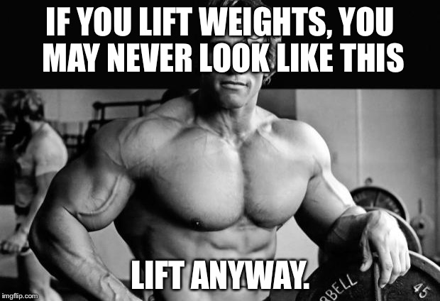 ArnoldLife | IF YOU LIFT WEIGHTS, YOU MAY NEVER LOOK LIKE THIS; LIFT ANYWAY. | image tagged in arnoldlife | made w/ Imgflip meme maker