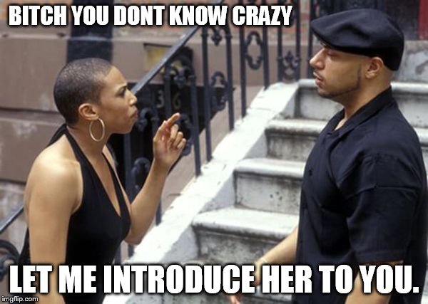 BITCH YOU DONT KNOW CRAZY; LET ME INTRODUCE HER TO YOU. | made w/ Imgflip meme maker
