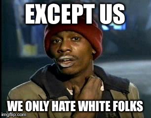 Y'all Got Any More Of That Meme | EXCEPT US WE ONLY HATE WHITE FOLKS | image tagged in memes,yall got any more of | made w/ Imgflip meme maker