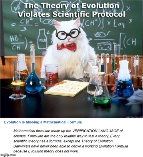image tagged in evolution,formula,missing formula,debunked,pseudoscience,science cat | made w/ Imgflip meme maker