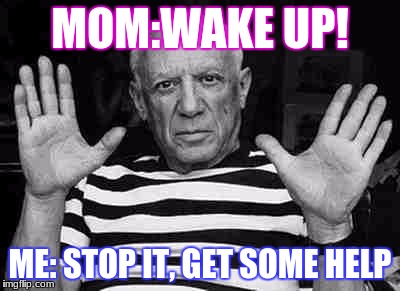 Pablo Picasso NO! | MOM:WAKE UP! ME: STOP IT, GET SOME HELP | image tagged in pablo picasso no | made w/ Imgflip meme maker
