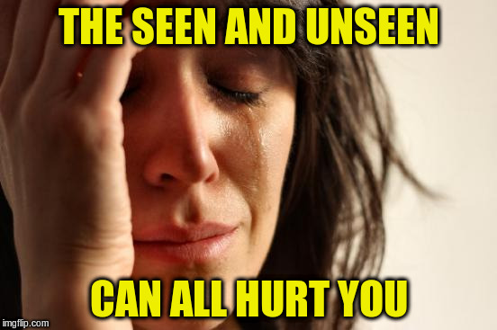 First World Problems Meme | THE SEEN AND UNSEEN CAN ALL HURT YOU | image tagged in memes,first world problems | made w/ Imgflip meme maker