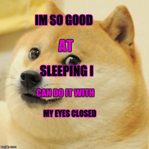 Doge Meme | IM SO GOOD; AT; SLEEPING I; CAN DO IT WITH; MY EYES CLOSED | image tagged in memes,doge | made w/ Imgflip meme maker
