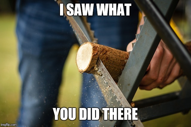 I SAW WHAT; YOU DID THERE | image tagged in wood,pun,bad puns,saw,cut,cutting | made w/ Imgflip meme maker
