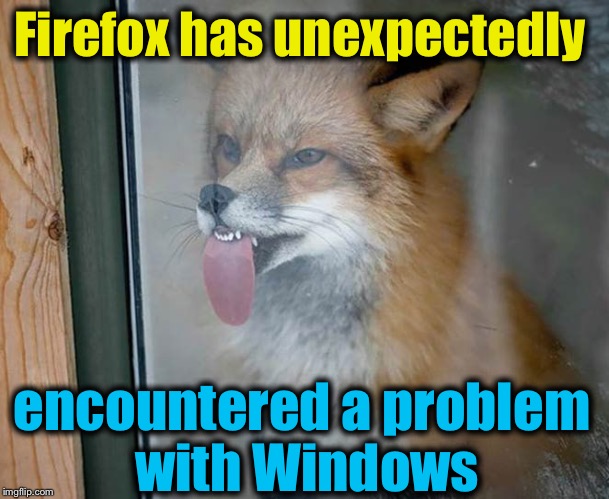 Does this happen to you often?  |  Firefox has unexpectedly; encountered a problem with Windows | image tagged in firefox/windows,memes,evilmandoevil,funny,firefox,repost | made w/ Imgflip meme maker