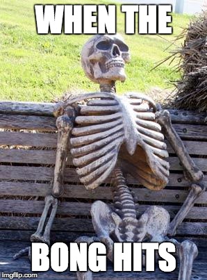 Waiting Skeleton | WHEN THE; BONG HITS | image tagged in memes,waiting skeleton | made w/ Imgflip meme maker
