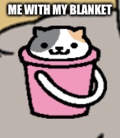 :3 | ME WITH MY BLANKET | image tagged in neko atsume,video games,screenshot,cats,buckets | made w/ Imgflip meme maker