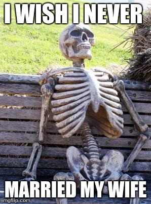 Waiting Skeleton | I WISH I NEVER; MARRIED MY WIFE | image tagged in memes,waiting skeleton | made w/ Imgflip meme maker