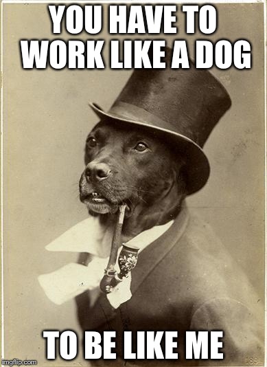 Old Money Dog | YOU HAVE TO WORK LIKE A DOG; TO BE LIKE ME | image tagged in old money dog | made w/ Imgflip meme maker