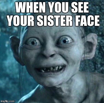 Gollum Meme | WHEN YOU SEE YOUR SISTER FACE | image tagged in memes,gollum | made w/ Imgflip meme maker