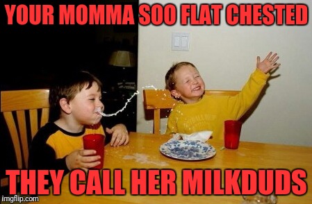Let Me Get This Off My Chest | YOUR MOMMA SOO FLAT CHESTED; THEY CALL HER MILKDUDS | image tagged in memes,yo mamas so fat | made w/ Imgflip meme maker
