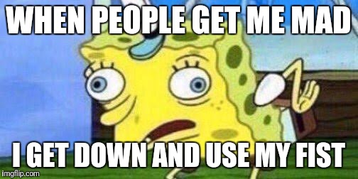 Sponge Bob mock | WHEN PEOPLE GET ME MAD; I GET DOWN AND USE MY FIST | image tagged in sponge bob mock | made w/ Imgflip meme maker