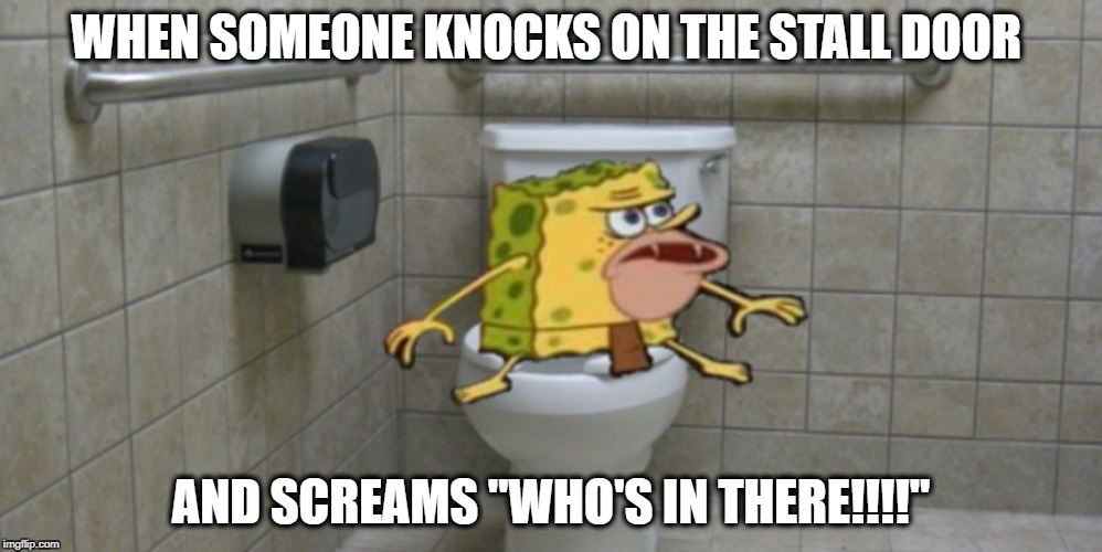 WHEN SOMEONE KNOCKS ON THE STALL DOOR; AND SCREAMS "WHO'S IN THERE!!!!" | image tagged in who's there | made w/ Imgflip meme maker