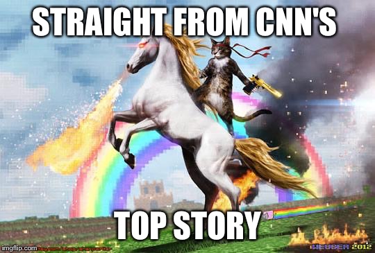 CNN is fake news |  STRAIGHT FROM CNN'S; TOP STORY | image tagged in cat riding unicorn,cnn,cats,unicorn,why are you reading this tag,move along already | made w/ Imgflip meme maker