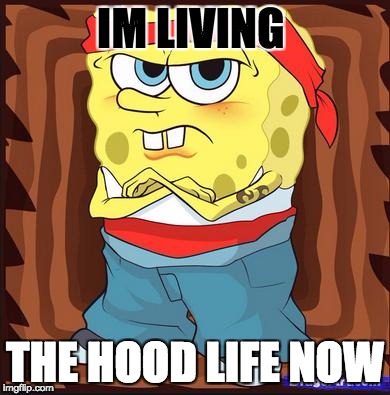 Sponge Bob | IM LIVING; THE HOOD LIFE NOW | image tagged in sponge bob | made w/ Imgflip meme maker