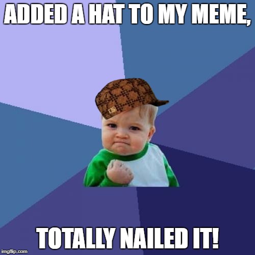 Success Kid Meme | ADDED A HAT TO MY MEME, TOTALLY NAILED IT! | image tagged in memes,success kid,scumbag | made w/ Imgflip meme maker
