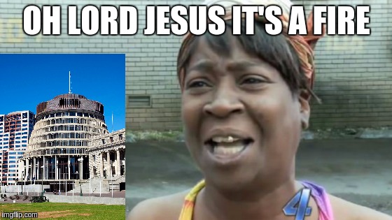 OH LORD JESUS IT'S A FIRE | image tagged in new zealand,suicide,politics,parliament | made w/ Imgflip meme maker