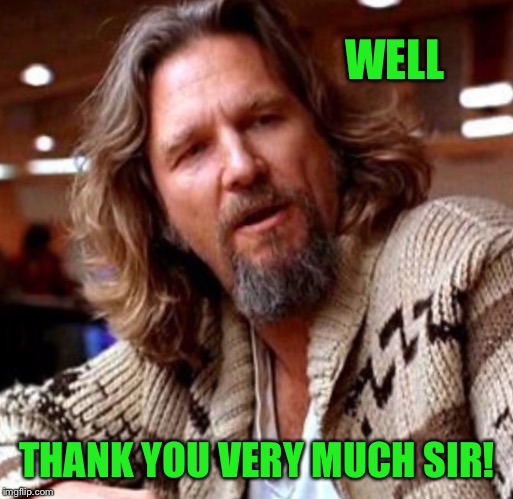 Dude | WELL THANK YOU VERY MUCH SIR! | image tagged in dude | made w/ Imgflip meme maker