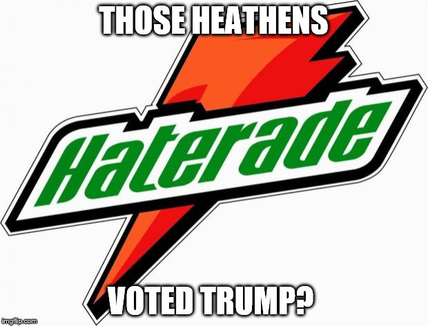 haterade | THOSE HEATHENS; VOTED TRUMP? | image tagged in haterade | made w/ Imgflip meme maker