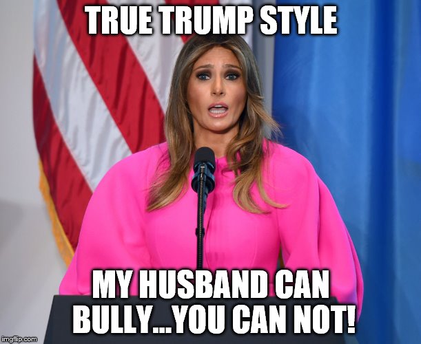 TRUMP STYLE | TRUE TRUMP STYLE; MY HUSBAND CAN BULLY...YOU CAN NOT! | image tagged in donald trump,melania trump,donald trump approves | made w/ Imgflip meme maker