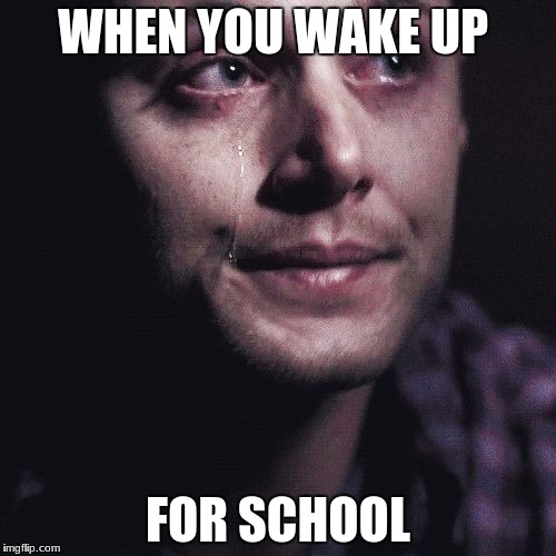 Crying Supernatural | WHEN YOU WAKE UP; FOR SCHOOL | image tagged in crying supernatural | made w/ Imgflip meme maker