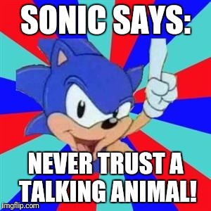 Um... ok... | SONIC SAYS:; NEVER TRUST A TALKING ANIMAL! | image tagged in sonic sez,memes,paradox | made w/ Imgflip meme maker