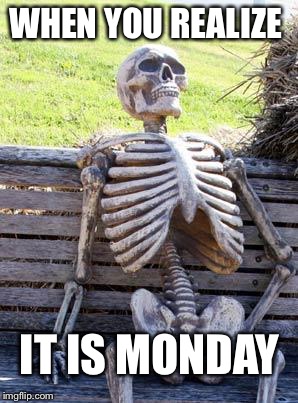 Waiting Skeleton | WHEN YOU REALIZE; IT IS MONDAY | image tagged in memes,waiting skeleton | made w/ Imgflip meme maker
