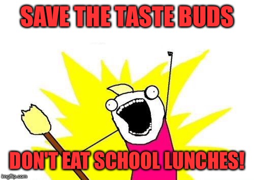 X All The Y Meme | SAVE THE TASTE BUDS DON'T EAT SCHOOL LUNCHES! | image tagged in memes,x all the y | made w/ Imgflip meme maker