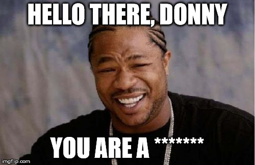 Yo Dawg Heard You Meme | HELLO THERE, DONNY YOU ARE A ******* | image tagged in memes,yo dawg heard you | made w/ Imgflip meme maker