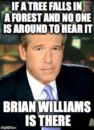 Brian Williams Was There 3 |  IF A TREE FALLS IN A FOREST AND NO ONE IS AROUND TO HEAR IT; BRIAN WILLIAMS IS THERE | image tagged in memes,brian williams was there 3 | made w/ Imgflip meme maker