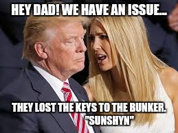 Who's been sleeping in my bed? | HEY DAD! WE HAVE AN ISSUE... THEY LOST THE KEYS TO THE BUNKER.                   
 "SUNSHYN" | image tagged in sunshyn,obama,barack obama,donald trump,trump,bunkers | made w/ Imgflip meme maker