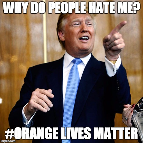 Donal Trump Birthday | WHY DO PEOPLE HATE ME? #ORANGE LIVES MATTER | image tagged in donal trump birthday | made w/ Imgflip meme maker