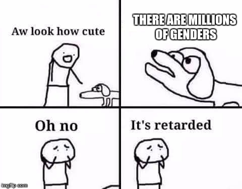 retarded dog |  THERE ARE MILLIONS OF GENDERS | image tagged in retarded dog,memes,images,funny,feminazi,doggo | made w/ Imgflip meme maker